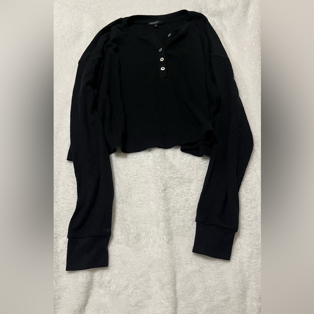 DYNAMITE mid cropped long sleeve waffle tee